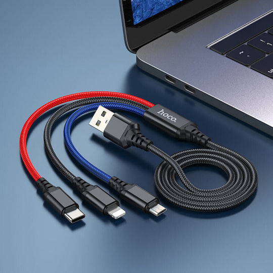 Hoco X76 Braided USB to Lightning / Type-C / micro USB 1m 2A Cable Multicolour