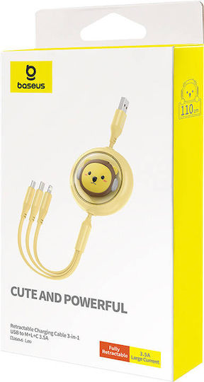 Baseus Retractable USB to Type-C Cable 3.5A Κίτρινο 1.1m
