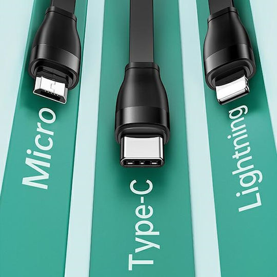 Usams US-SJ508 Ausziehbar USB zu Blitzschlag / Typ-C,TC-TC / Micro-USB Kabel Grün 1m (SJ508USB03)