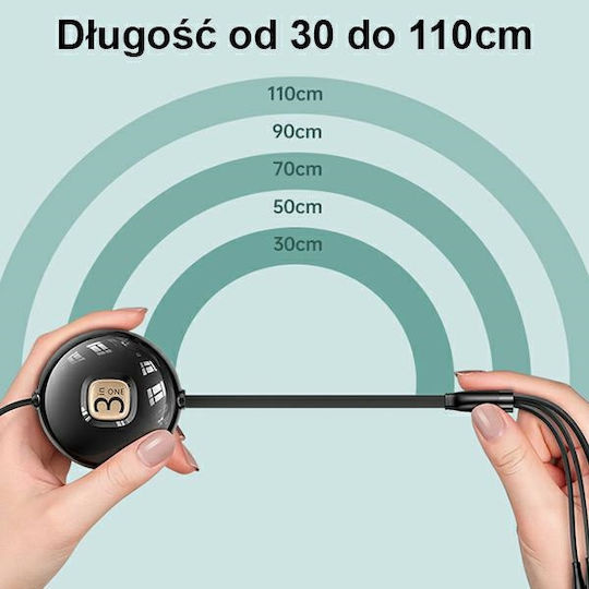 Usams US-SJ508 Ausziehbar USB zu Blitzschlag / Typ-C,TC-TC / Micro-USB Kabel Blau 1m (SJ508USB02)
