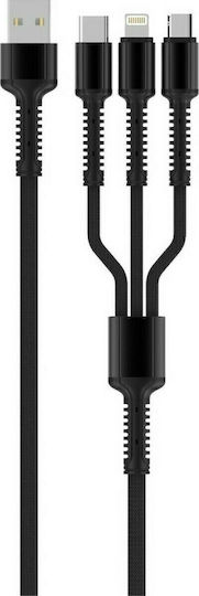 Ldnio Braided USB to Type-C / Lightning / micro USB Cable 3.4A Γκρι 1.2m