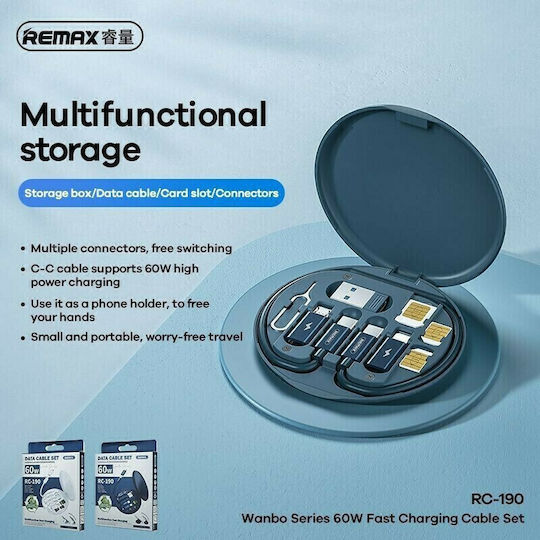 Remax RC-190 Regular USB to Lightning / Type-C / micro USB Cable 3A Λευκό 0.25m