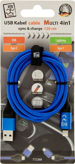 2GO Плетена USB към Lightning / Type-C Кабел Син 1.2м (797368)