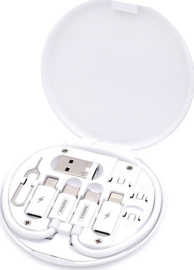 Remax RC-190 Regular USB to Lightning / Type-C / micro USB Cable 3A Λευκό 0.25m