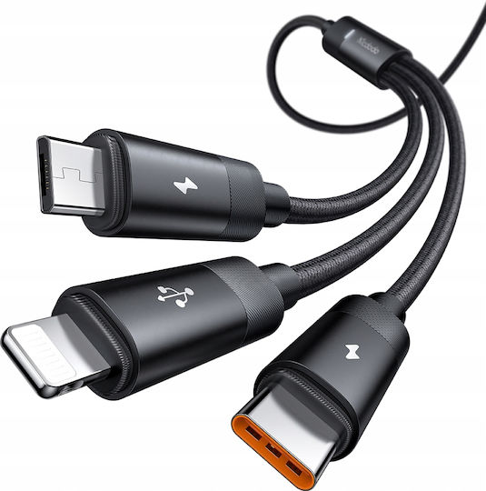 Mcdodo LED USB to Type-C / Lightning / micro USB Cable 3.5A Μαύρο 1.2m (CA-5790)
