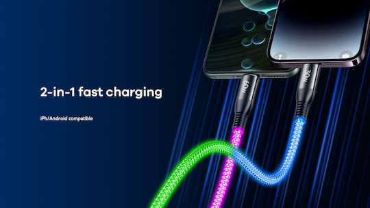 Remax Braided USB to Lightning / Type-C Cable 3A Λευκό 1.2mRC-C003