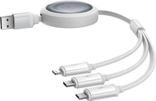Baseus Free2draw Regular USB to Lightning / Type-C / micro USB Cable 3.5A Λευκό 1.1m P10368700211-01