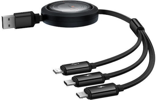 Baseus Free2draw Regulär USB zu Blitzschlag / Typ-C,TC-TC / Micro-USB Kabel 3.5A Schwarz 1.1m (P10368700111-02)