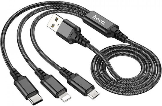 Hoco X76 Braided USB to Lightning / Type-C / micro USB 1m 2A Cable (HC-X763IN1-BK)