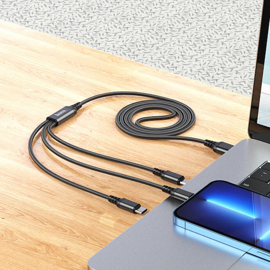 Hoco X76 Braided USB to Lightning / Type-C / micro USB 1m 2A Cable (HC-X763IN1-BK)