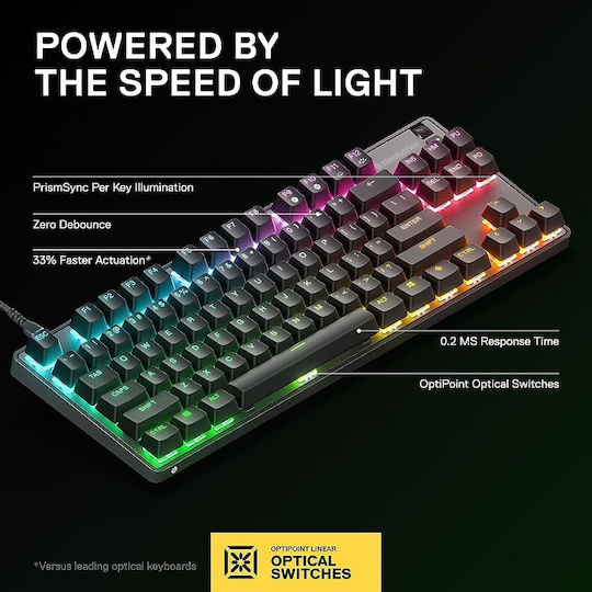 SteelSeries Apex 9 TKL Οπτικό Gaming Πληκτρολόγιο με SteelSeries OptiPoint διακόπτες και RGB φωτισμό (Αγγλικό US)