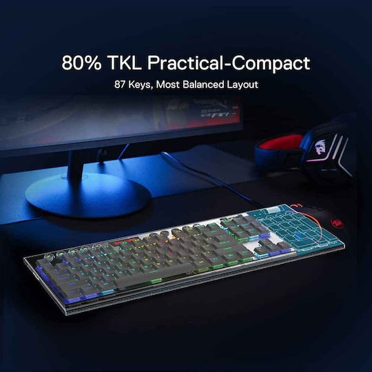 Redragon K621 Horus Gaming Mechanical Keyboard Tenkeyless with Custom Red switches and RGB lighting (English US) White