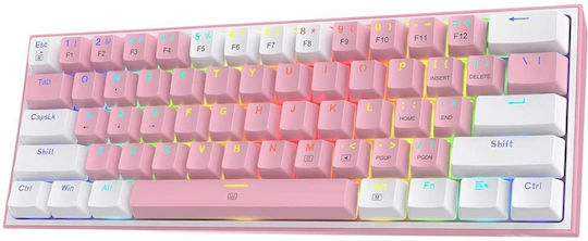Redragon K616-RGB Fizz Pro Gaming Μηχανικό Πληκτρολόγιο 60% με Custom Red διακόπτες και RGB φωτισμό (Αγγλικό US) Pink/White