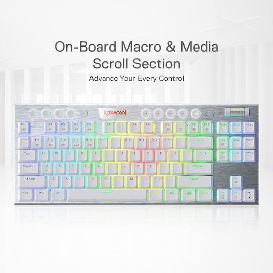 Redragon K621 Horus Gaming Mechanical Keyboard Tenkeyless with Custom Red switches and RGB lighting (English US) White