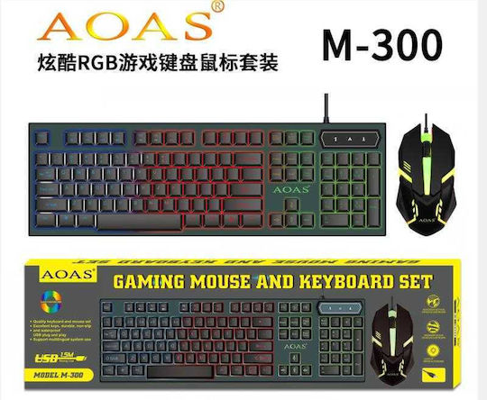 Aoas M-300 Σετ Gaming Πληκτρολόγιο με RGB φωτισμό & Ποντίκι (Αγγλικό US)
