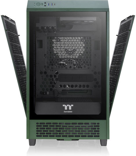 Thermaltake The Tower 200 Snow Mini Chassis Гейминг Мини кула Компютърна кутия със страничен прозорец Състезателно зелено