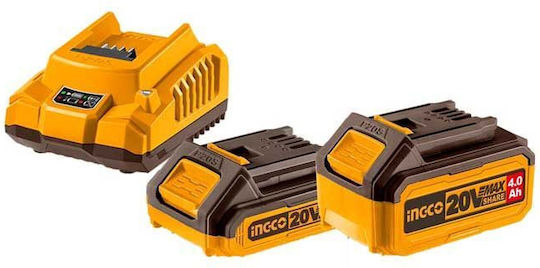 Ingco CKLI20273E Σετ Γωνιακός Τροχός & Δραπανοκατσάβιδο Brushless 20V με 2 Μπαταρίες 4Ah - 2Ah και Θήκη