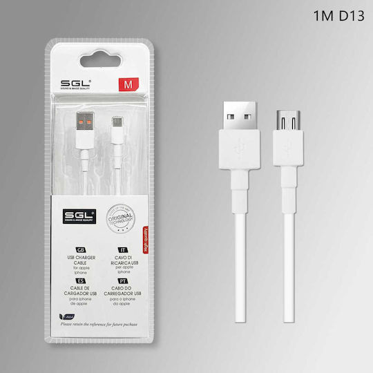 SGL Regular USB 2.0 spre micro USB Cablu Alb 1m (099385) 1buc