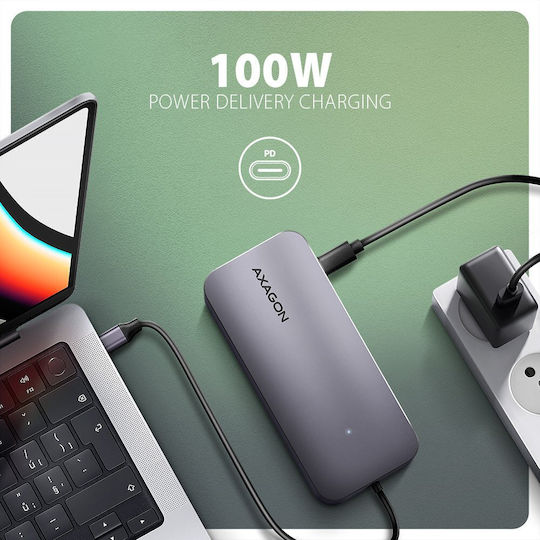 Axagon USB-C Docking Station mit HDMI 4K PD und Verbindung 2 Monitore Gray (HMC-6GM2)