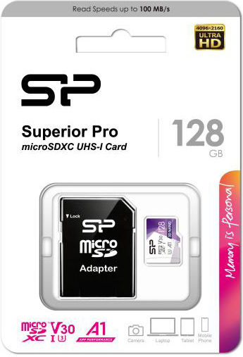 Silicon Power Superior Pro microSDXC 128GB U3 V30 A1 UHS-I 100MB/s με αντάπτορα