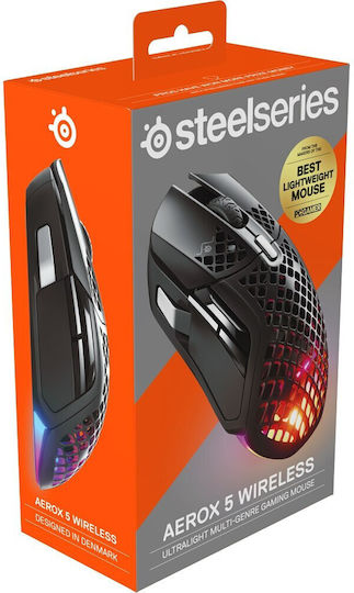 SteelSeries Aerox 5 Kabelloses RGB Gaming Maus 18000 DPI Schwarz Mattierte Oberfläche