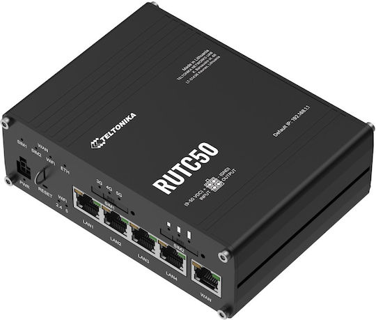 Teltonika RUTC50 v1 Wireless 5G Router Wi‑Fi 5 with 4 Gigabit Ethernet LAN Connections
