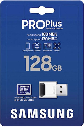 Samsung Pro Plus (2023) microSDXC 128GB U3 V30 A2 UHS-I 180MB/s с USB четец