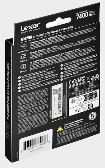 Lexar NM790 SSD 1TB M.2 Type with PCI Express 4.0 Connection PS5 Compatible LNM790X001T-RNNNG