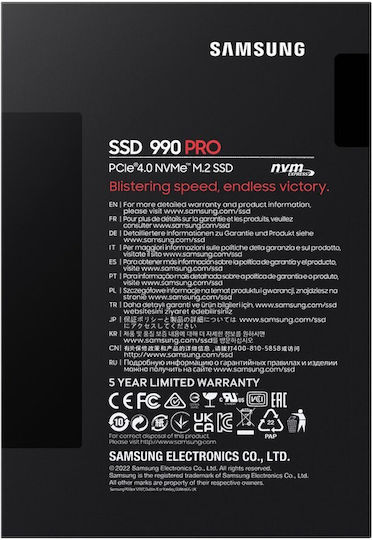 Samsung 990 PRO SSD 2TB τύπου M.2 με σύνδεση PCI Express 4.0 (PS5 Compatible) MZ-V9P2T0BW