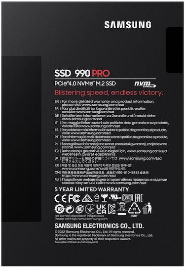 Samsung 990 Pro SSD 4TB Тип M.2 с Връзка PCI Express 4.0 и Охладител (Съвместим с PS5) MZ-V9P4T0BW