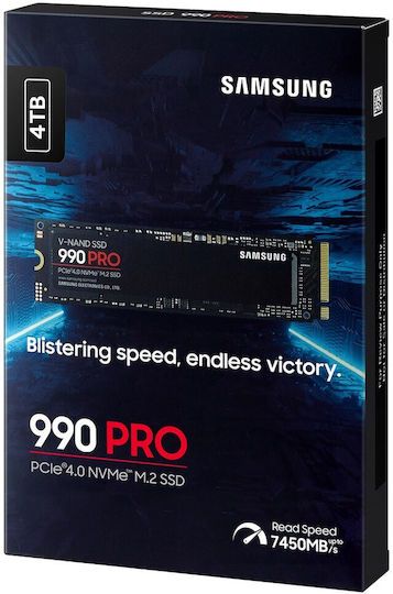 Samsung 990 Pro SSD 4TB Тип M.2 с Връзка PCI Express 4.0 и Охладител (Съвместим с PS5) MZ-V9P4T0BW