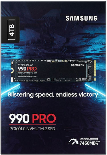 Samsung 990 Pro SSD 4TB Тип M.2 с Връзка PCI Express 4.0 и Охладител (Съвместим с PS5) MZ-V9P4T0BW