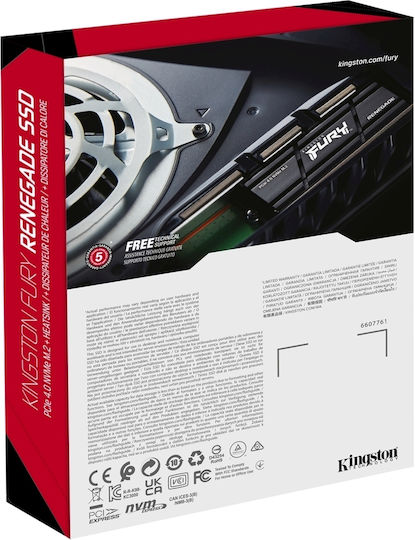 Kingston Fury Renegade cu Radiator SSD 2TB tip M.2 cu Conexiune PCI Express 4.0 și Radiator Compatibil cu PS5 SFYRDK/2000G