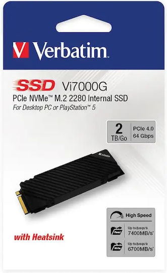 Verbatim Vi7000 PCIe SSD 2TB Тип M.2 Със Свързване PCI Express 4.0 И SSD Солидни Дъски Съвместим С PlayStation 5 49368