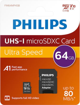 Philips 2-Pack microSDXC 64GB Clasa 10 U1 V10 A1 UHS-I cu adaptor