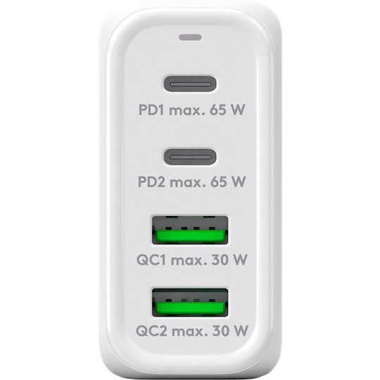 Goobay Φορτιστής Χωρίς Καλώδιο με 2 Θύρες USB-A και 2 Θύρες USB-C 68W Λευκός (64818)