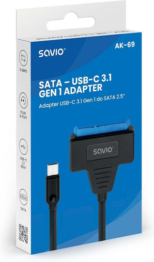 Savio Usb-C 3.1 Gen 1 (M) - Sata (F) USB to SATA Black