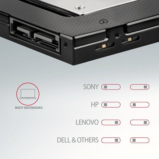 Axagon Caddy ODD - 2.5" SATA SSD/HDD 12.7mm in DVD Slot Negru (RSS-CD12)