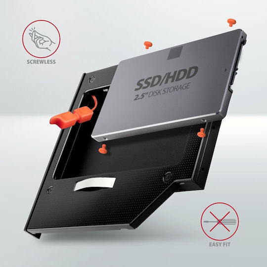 Axagon Caddy ODD - 2.5" SATA SSD/HDD 12.7mm in DVD Slot Negru (RSS-CD12)