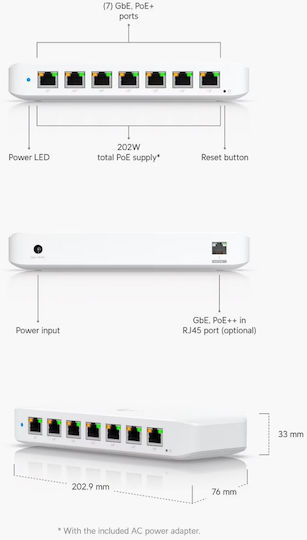 Ubiquiti Switch Ultra 210W Unmanaged L2 PoE Switch με 8 Θύρες Gigabit (1Gbps) Ethernet