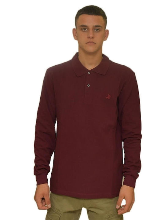 Paco & Co 218604 Bluza Bărbătească cu Mânecă Lungă Polo Burgundy