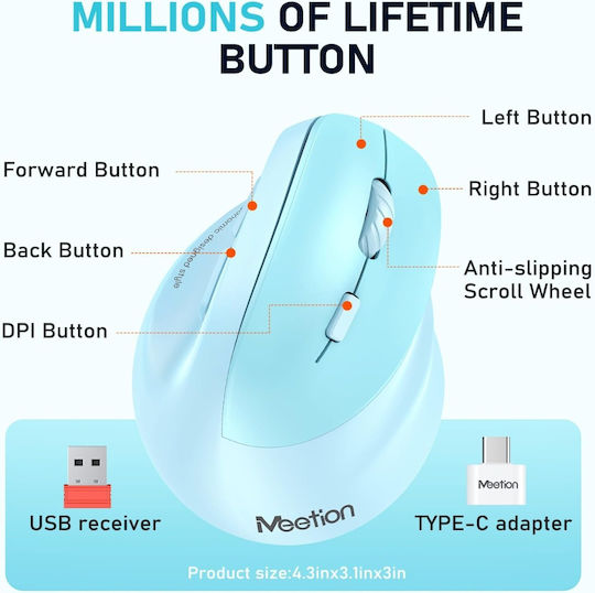 Meetion MT-BTM010R Wireless Ergonomic Mouse Blue