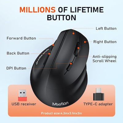 Meetion MT-BTM010R Wireless Ergonomic Bluetooth Mouse Black