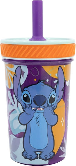 Stor Stitch Ποτήρι Νερού από Πλαστικό με Καλαμάκι 370ml 75087
