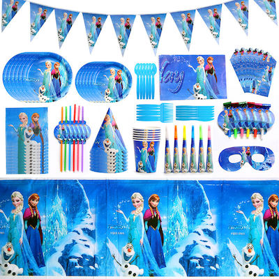 Set 147 Frozen Party Supplies 10 Kids By Antadesim Decorative Flags Tablecloth Napkins Cups Large Small Plates Eye Masks Blow-up Dragons Straws Tram