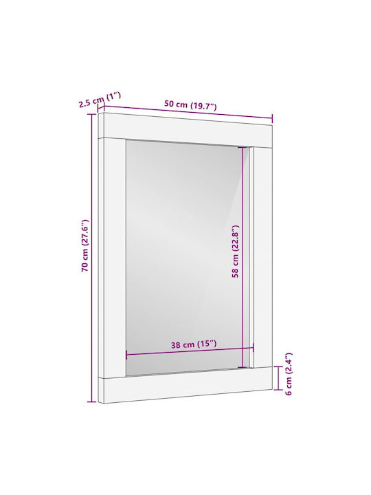 vidaXL Oglindă de Baie din Lemn Masiv 50x70cm Multicolor