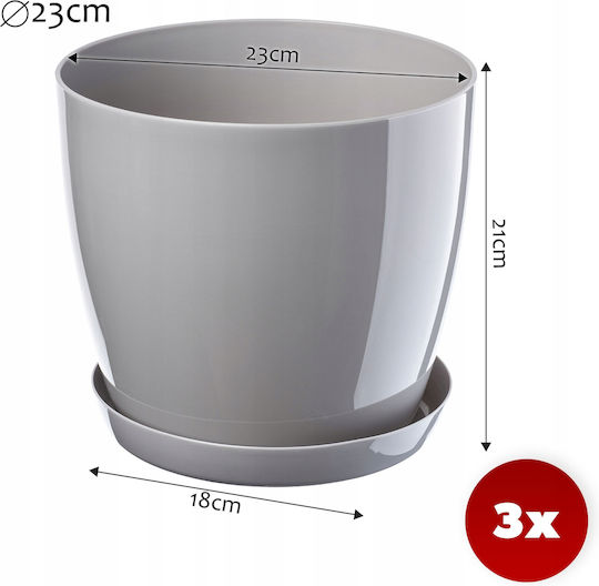 Kadax 3x Ghiveci 23cm Farfurie pentru Ghiveci Gri