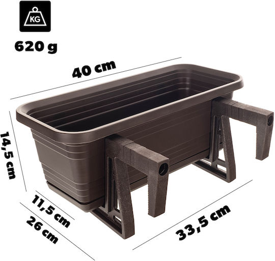 Kadax Balcony Box Planter Pot 40cm Handles Base Balcony Railing