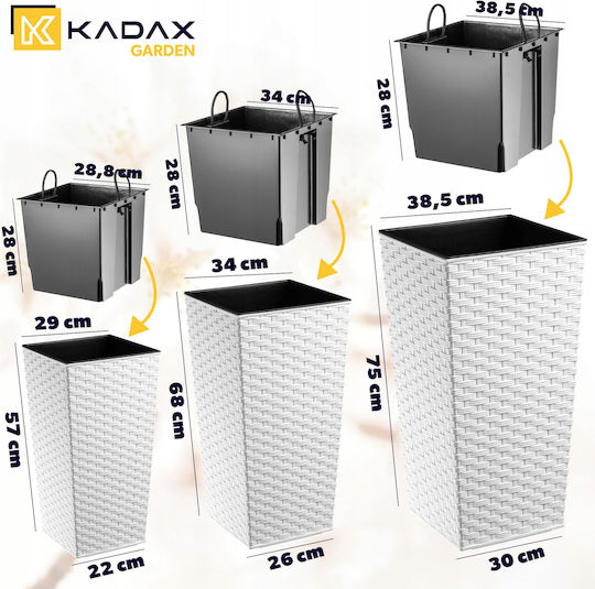 Kadax Set 3 Planters Rattan Insert White 75cm