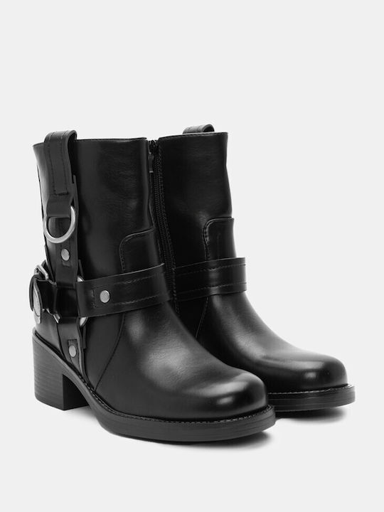 Stiefeletten mit Ring & dekorativen Riemen 4325101-schwarz